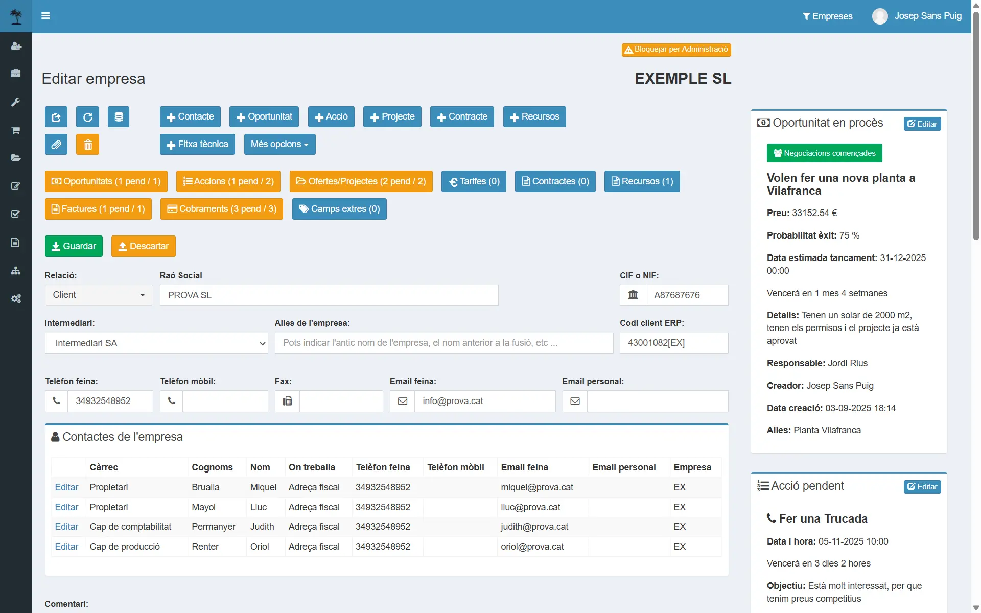 Captura: edició de client a l’ERP