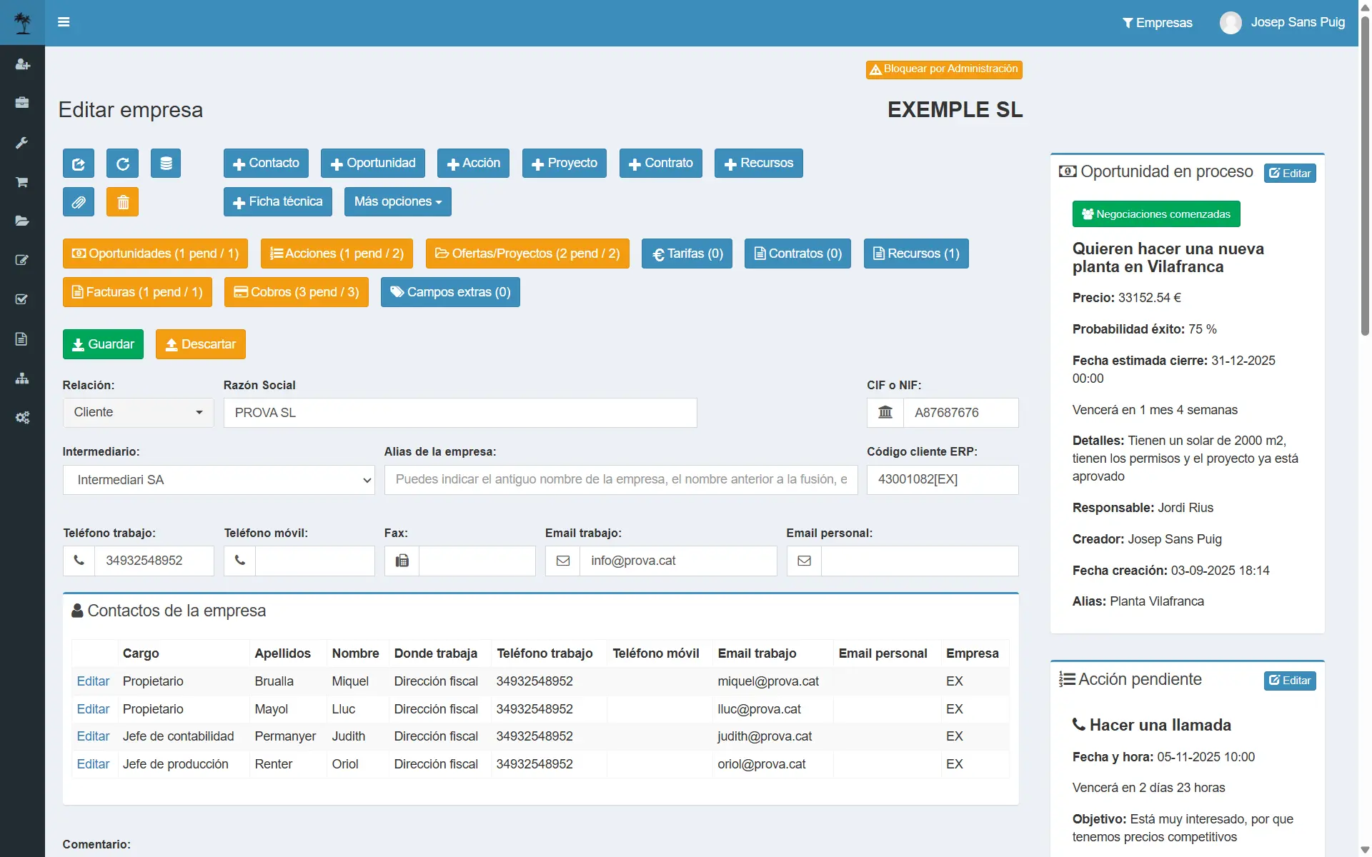 Captura: edición de cliente en el ERP